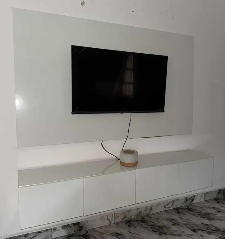 Wall cladding Tv console with LED light Location : Badore ajah 